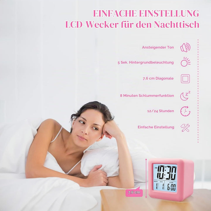 Plumeet Digitaler Reisewecker, Einfach Einzustellen, mit Schlummermodus, Weichem Nachtlicht, Grossem