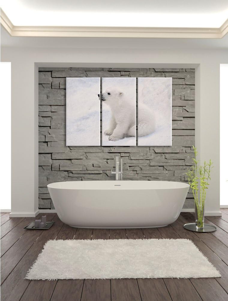 Pixxprint niedliches Eisbär Baby als Leinwandbild - Grösse: 3-Teilig (120x80cm) - Wandbild - Kunstdr