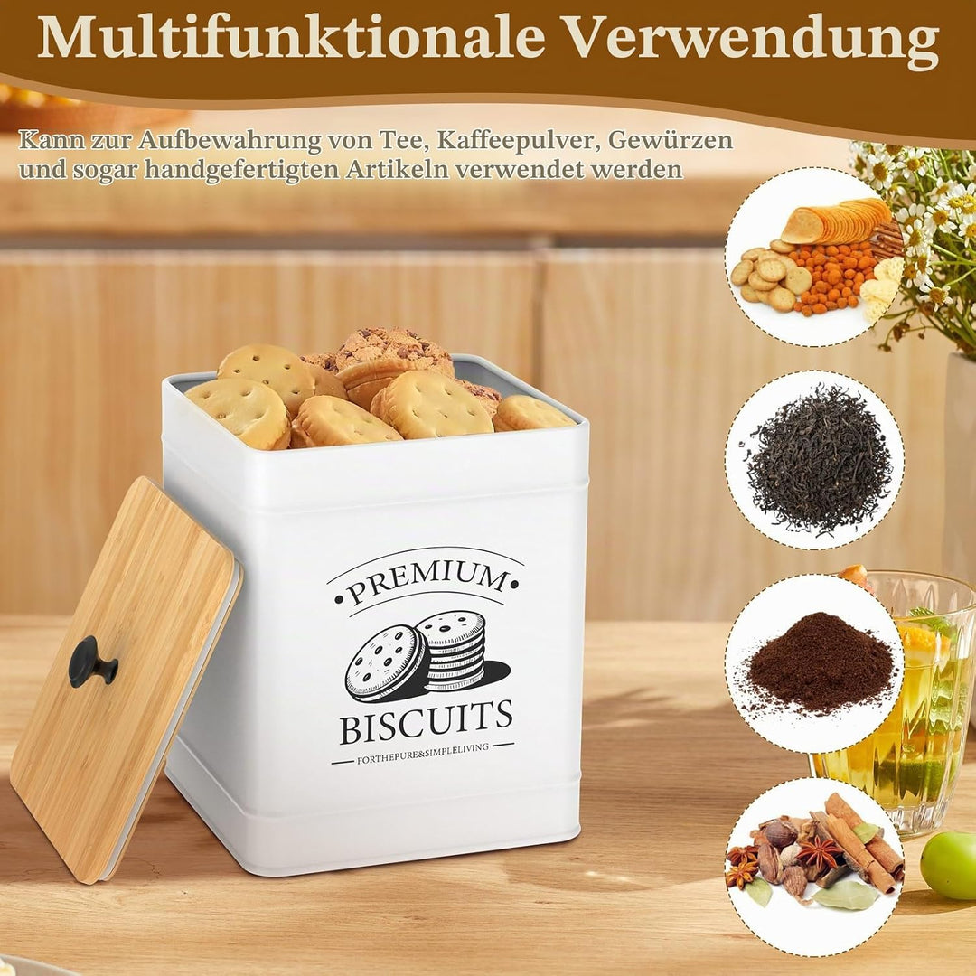 Keksdose,Metall Keksdose mit luftdichtem Bambus-Deckel,19,5×19,5×26 cm,Grosser Vintage Lebensmittelb