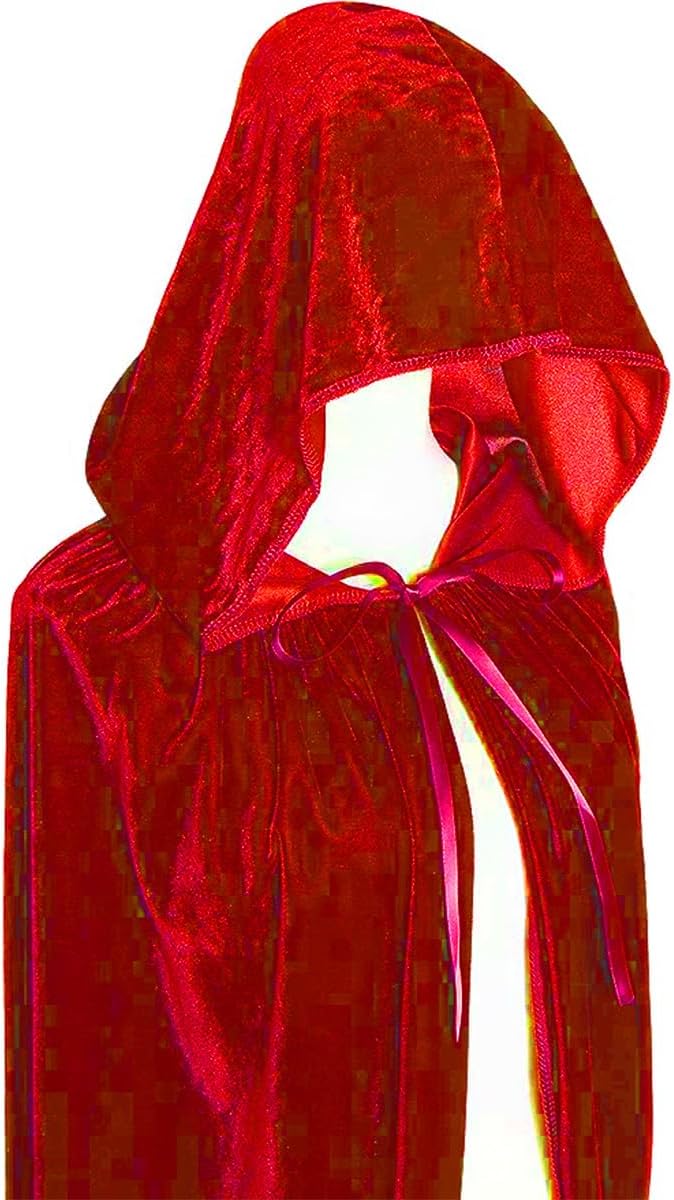 Winwild Roter Samt Umhang mit Kapuze,150CM Halloween Cape Vampir Kostüm Damen Erwachsener für Karnev