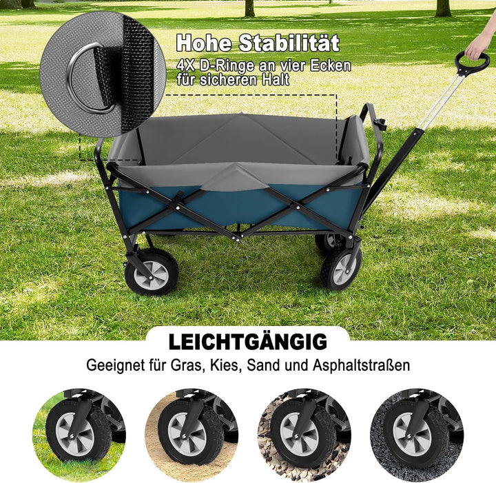 EUGAD Bollerwagen faltbar, 100 L Transportwagen mit verstellbarem Griff, tragbarer Strandwagen mit S