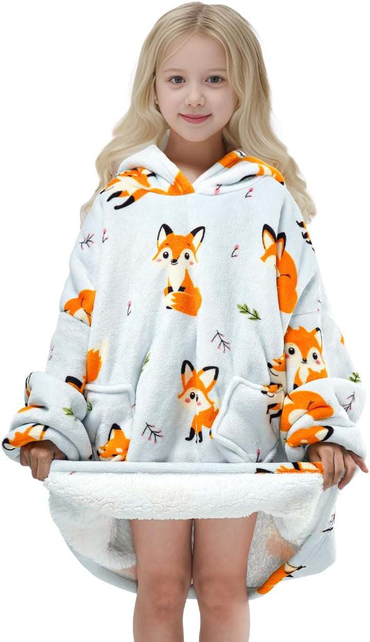 Wenlia Übergrosse Hoodie Blanket für Mädchen, Kinder Flanell Sweatshirt Decke Kuschelpullover, Einho