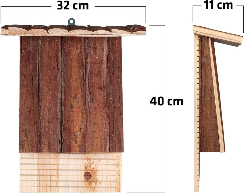 GARDIGO® Fledermauskasten aus naturbelassenem Holz I Wetterfest I Grosser Fledermaus Nistkasten zum