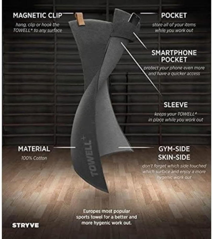 STRYVE Fitness Handtuch – Towell Plus Original aus DHDL – Mit Magnet und Reissverschluss Tasche - Fi