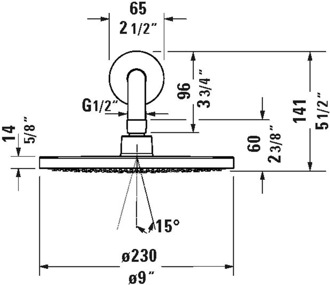 Duravit Universal Kopfbrausenset, Duscharm 410 mm, Duschkopf ((Ø 230 mm), Kopfbrause rund, Armatur i