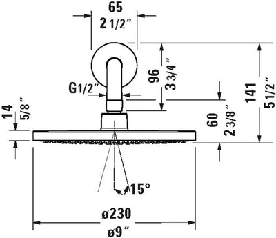 Duravit Universal Kopfbrausenset, Duscharm 410 mm, Duschkopf ((Ø 230 mm), Kopfbrause rund, Armatur i