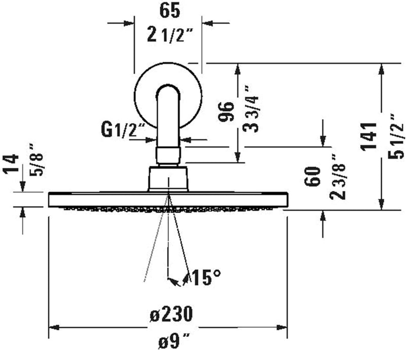 Duravit Universal Kopfbrausenset, Duscharm 410 mm, Duschkopf ((Ø 230 mm), Kopfbrause rund, Armatur i