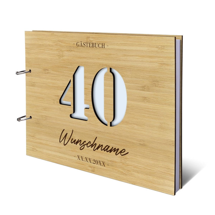 Personalisiertes Geburtstag Gästebuch Bambus Cover Naturpapier 72 Blätter | 144 Innenseiten DIN A4 q