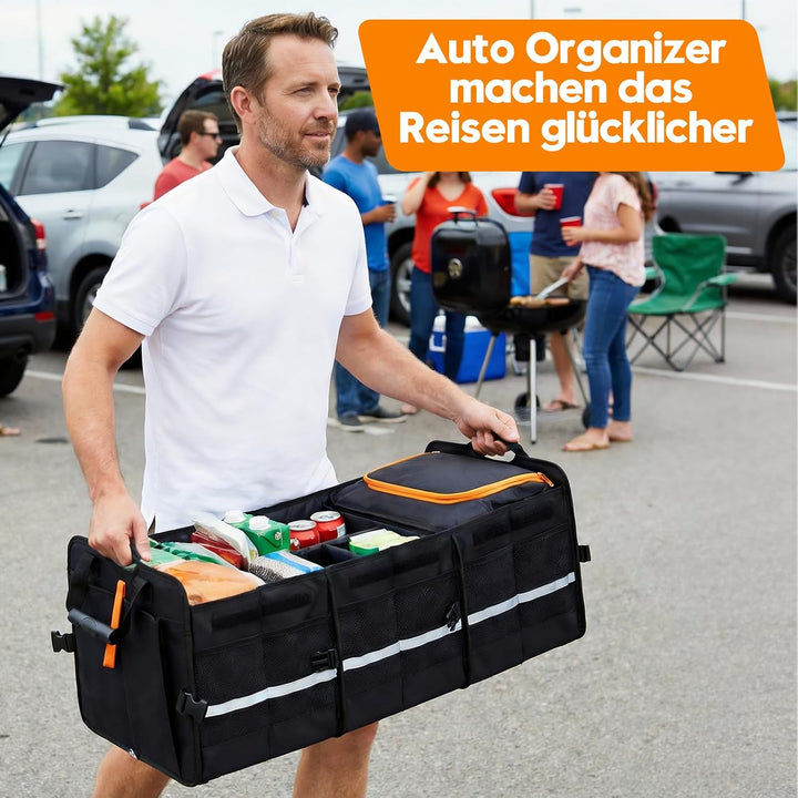 Storystore Kofferraum Organizer mit Deckel, Extra Grosser 92L Kofferraumtasche mit Kühltasche, Zusam