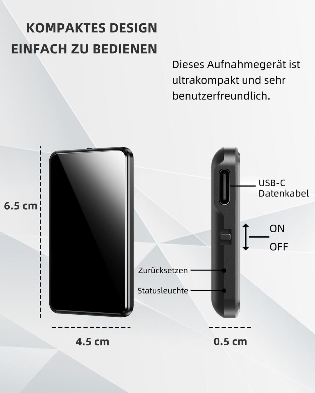 128GB Magnetische Diktiergerät, Audio-Aufnahmegerät mit dreifacher Rauschunterdrückung, Audiorecorde