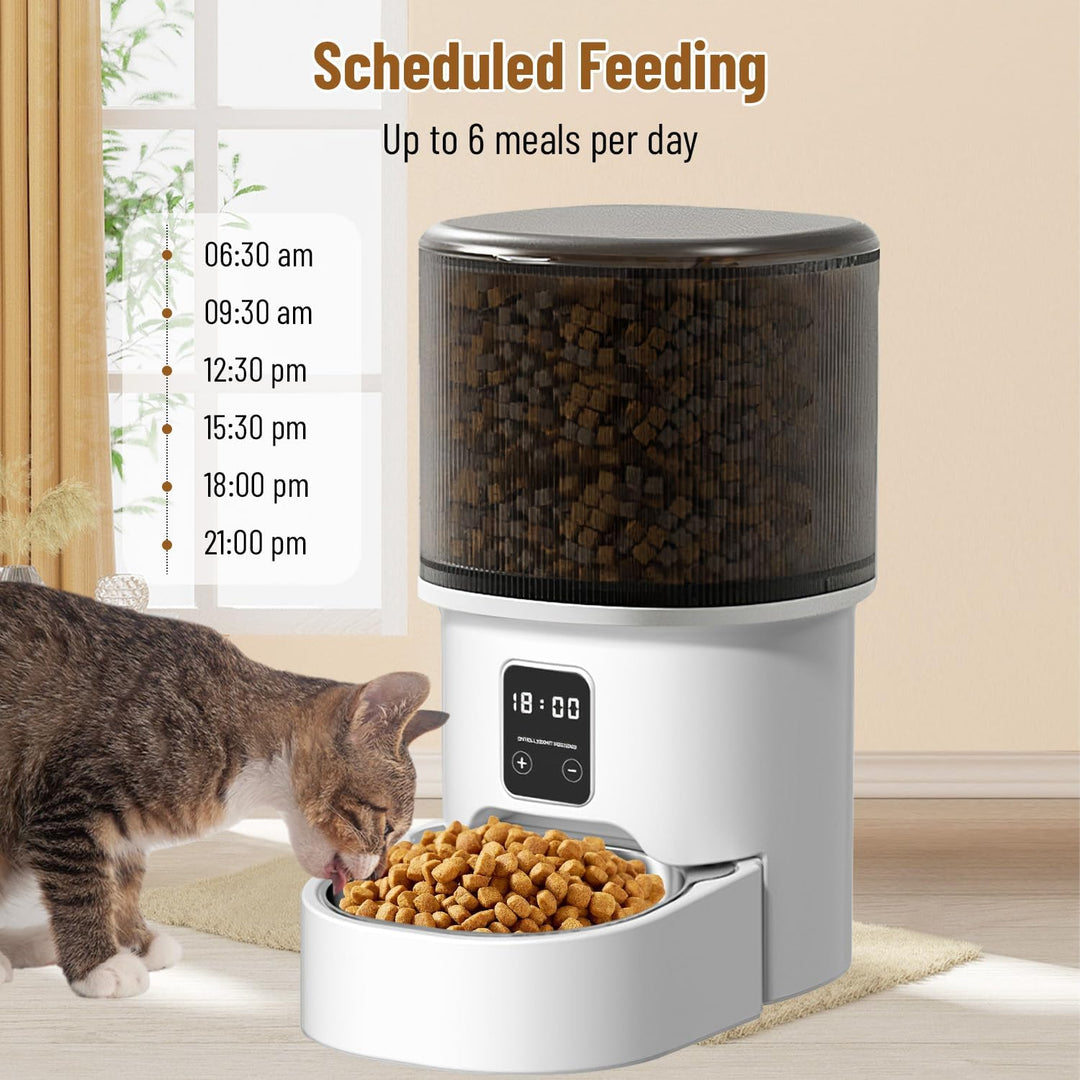 Futterautomat Katze 4L, Katzen Futterautomat mit Timer und Portionskontrolle, 1–6 Mahlzeiten pro Tag