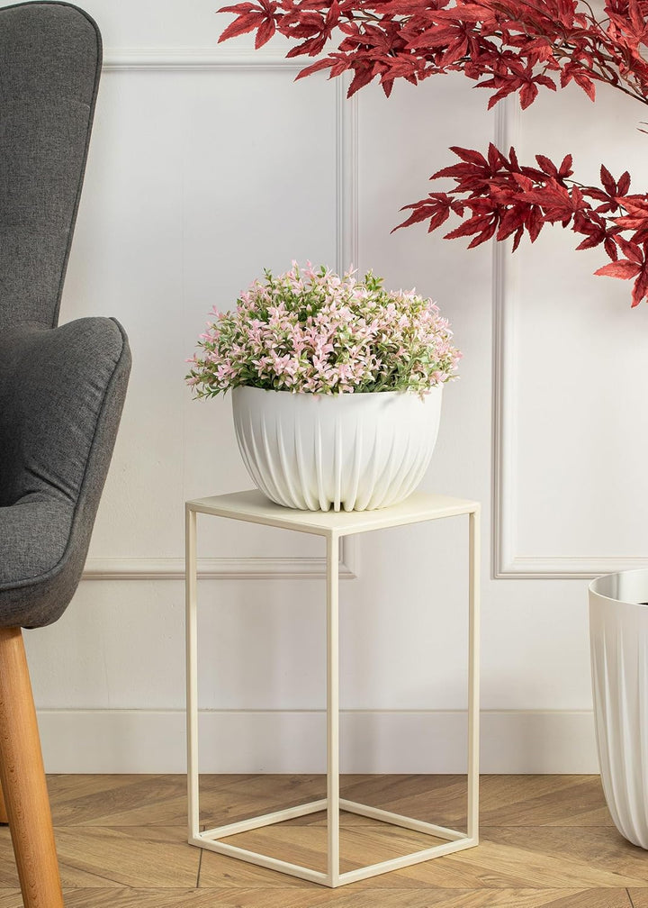 HowHomely Blumenständer Metall Cremefarben 40 cm Hoch - Solider und Robuster Blumenhocker Metall - P