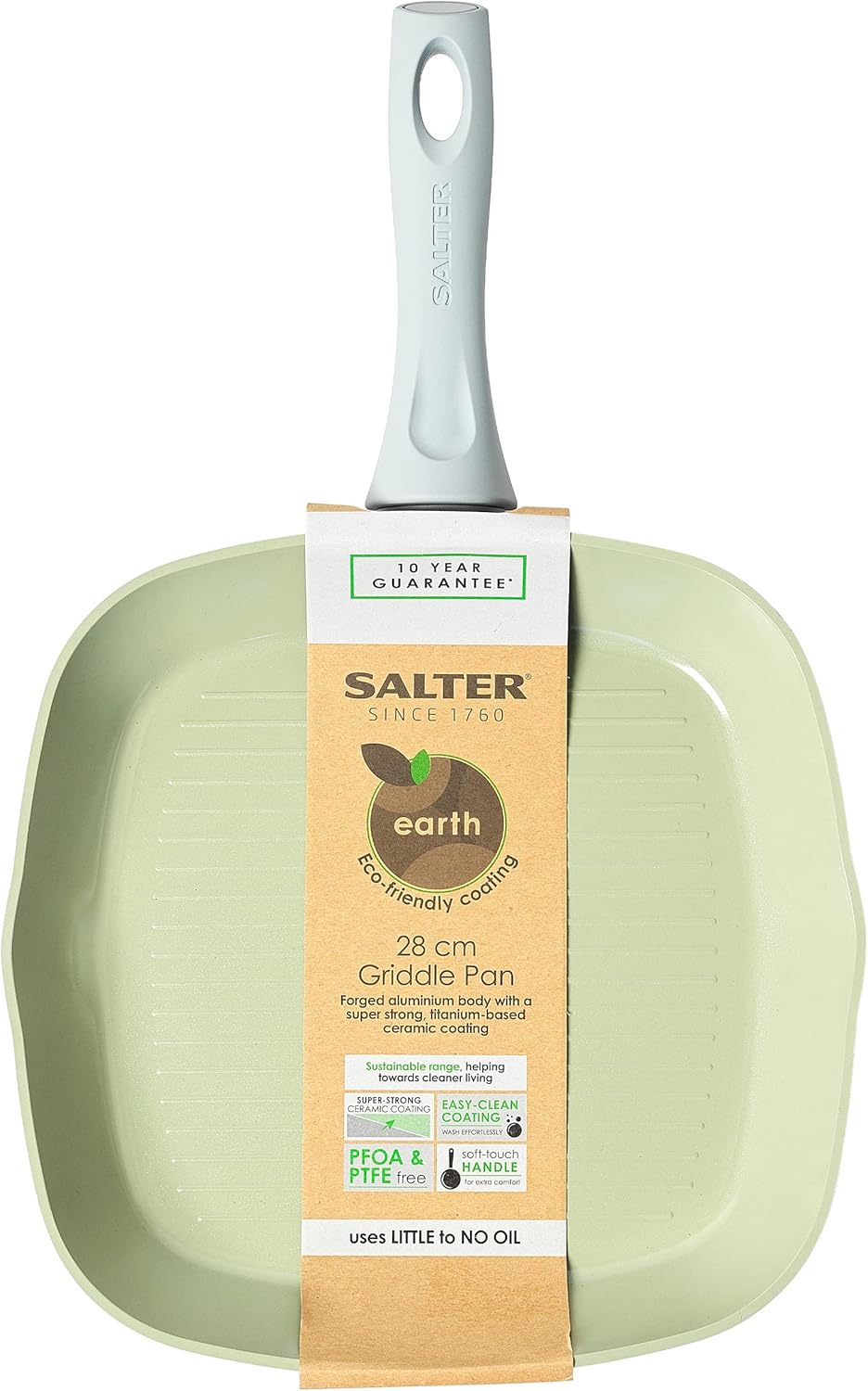 SALTER BW09287 Earth Grillpfanne 28cm mit Ausguss, quadratisch Steakpfanne, Induktion pfanne Grill,