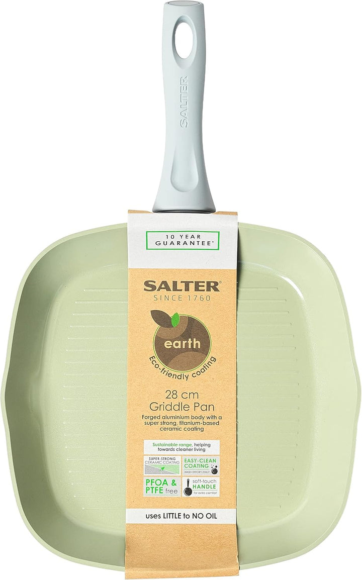 SALTER BW09287 Earth Grillpfanne 28cm mit Ausguss, quadratisch Steakpfanne, Induktion pfanne Grill,