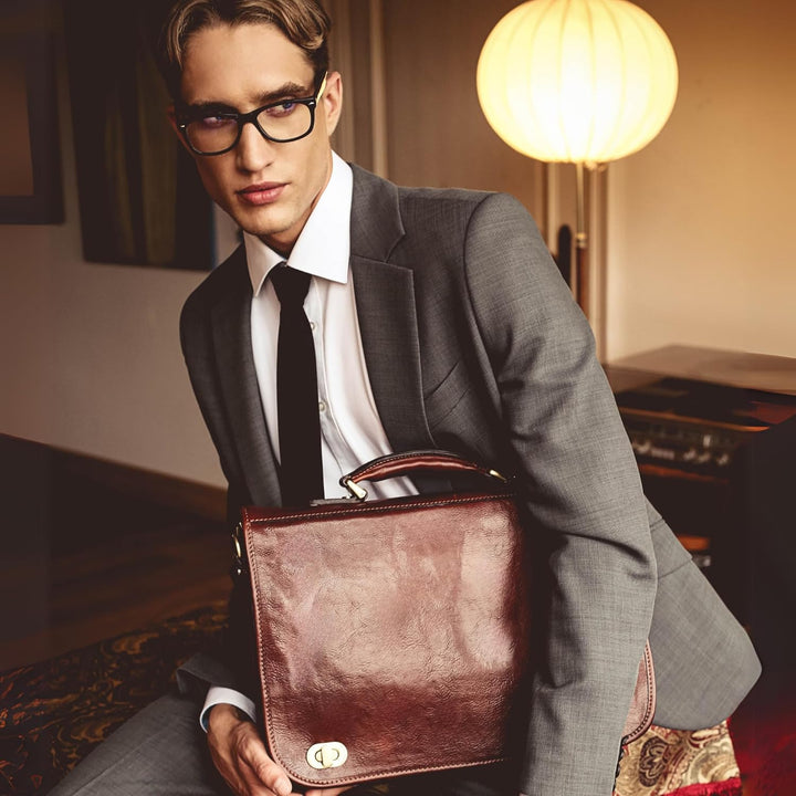 Herren Ledertasche Umhängetasche Leder Aktentasche15 Zoll Laptoptasche Arbeitstasche Bürotasche Lehr