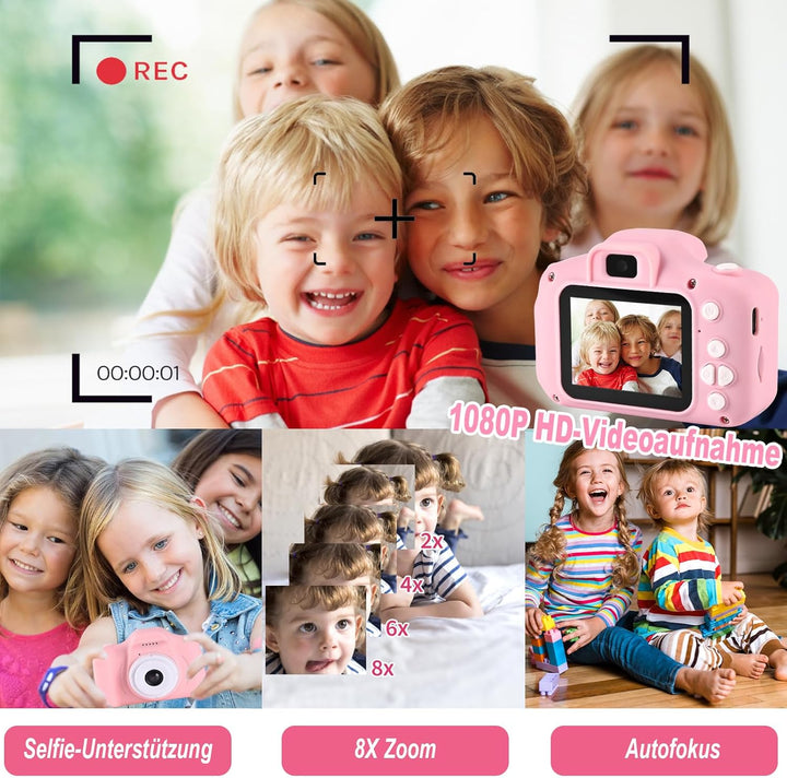 Faburo Kinder Kamera, 1080P Kamera Kinder mit SD-Karte, 2.0 Display Kinderkamera ab 3 4 5 6 7 8 9 10