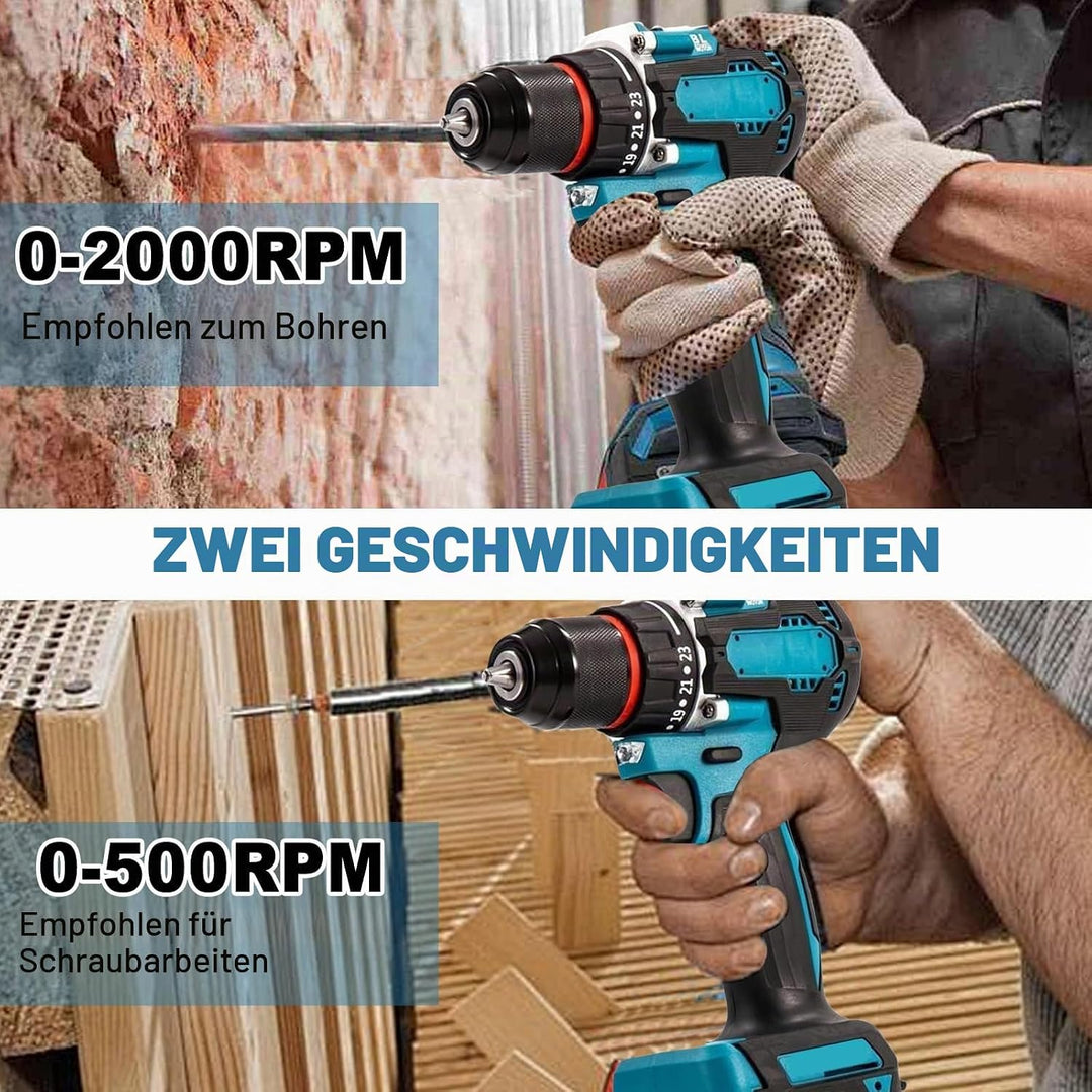 18V Akku Schlagbohrschrauber Set kompatibel mit Makita Akku, Akku Bohrmaschine mit 24tlg Zubehör Dri