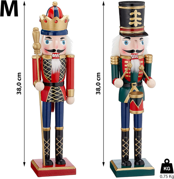 Cepewa Nussknacker aus Holz Set König+Trommler r/g r/b 38 cm Weihnachtsdeko Figur Erzgebirge Nussbre