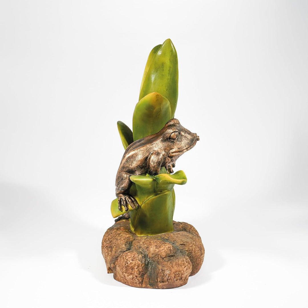 Esotec Wasserspeier-Figuren Frosch sitzend auf Blätter | Einzelfigur Teichfigur Gartenstatue Gartenf