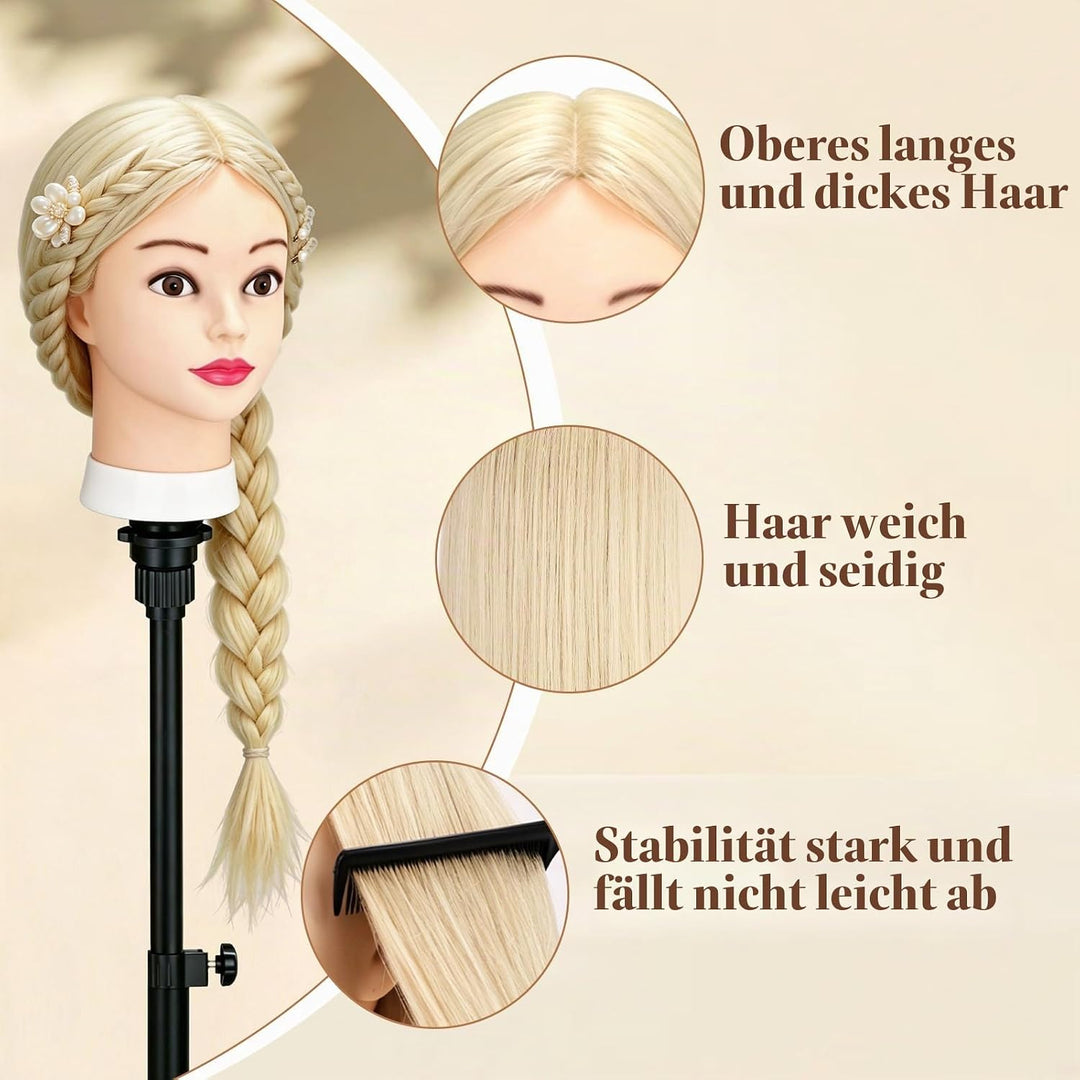 Yofuly 26 Zoll Trainingsköpfe, 80% Echthaar Kosmetik Schaufensterpuppenkopf mit Tischklemme &amp; DIY-Ha