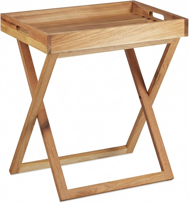 Relaxdays Tabletttisch klappbar, Serviertisch Walnuss-Holz, Klapptisch klein, Serviertablett, HxBxT: