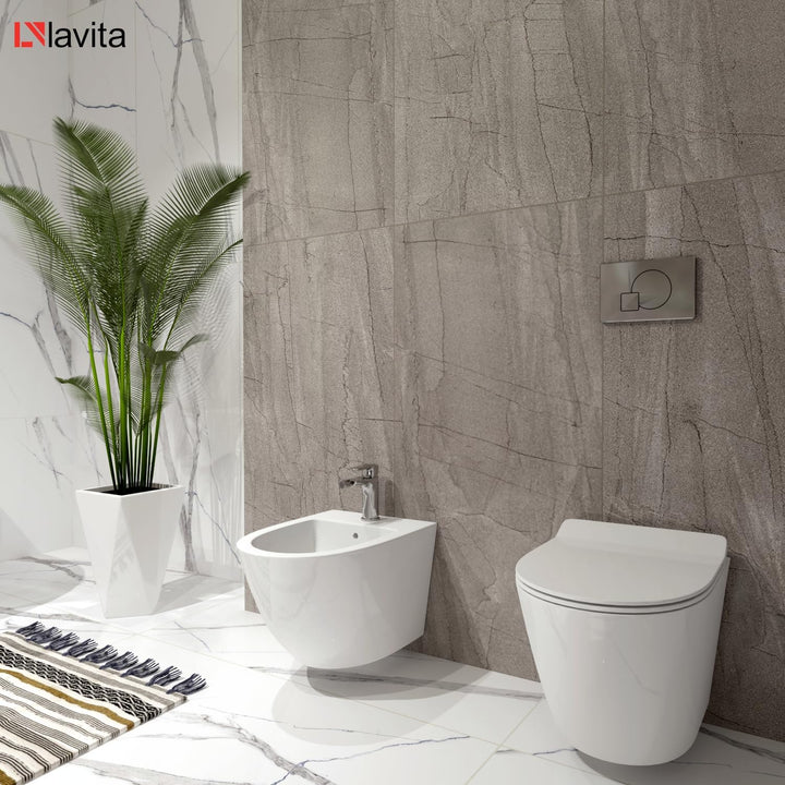 LAVITA Universal Wand Sofi Bidet, WC mit Hahnloch und Überlaufschutz aus Keramik 36,5 x 49 x 32,5 cm