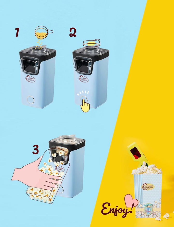 Bestron Popcornmaker, Turbo-Popcorn in unter 2 Minuten, Popcornmaschine mit Heisslufttechnologie, in