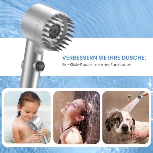 FEELSO Filter-Duschkopf 3+1 Modi, Hochdruck, 1,5m Duschschlauch, silber Silber-1 Filter, Silber-1 Fi