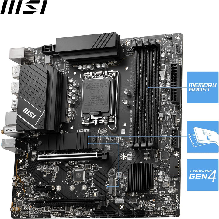 MSI PRO B760M-A WiFi DDR4 Mainboard Micro-ATX - Unterstützt Intel Core Prozessoren der 12. und 13. G