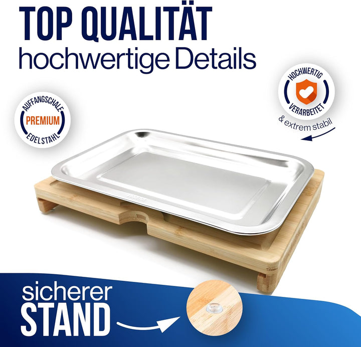 Premium 100% FSC® Bambus Schneidebrett mit Auffangschale, Handyhalterung & Saftrille - Küchenbrett H