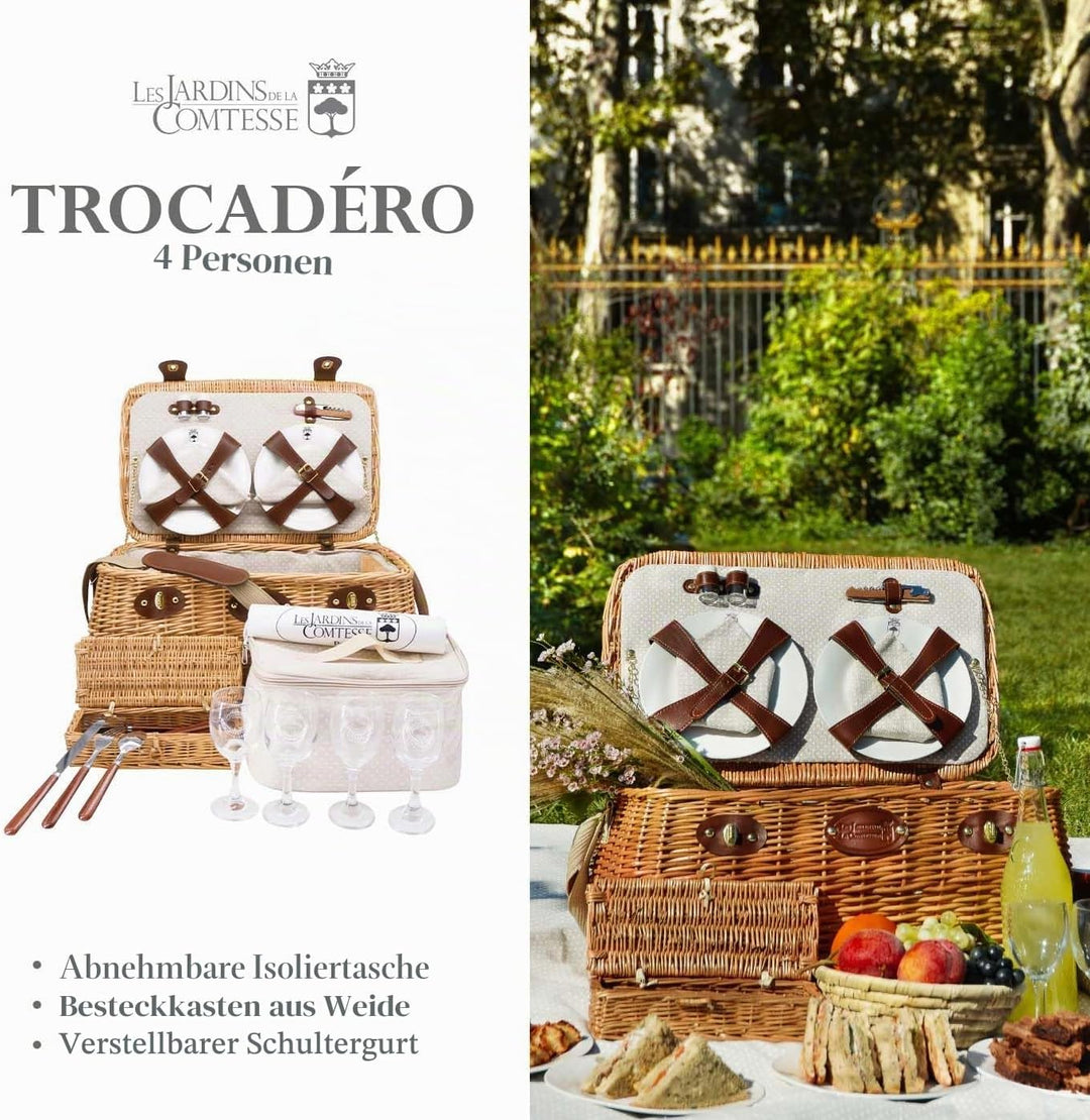 Les Jardins de la Comtesse - Picknickkorb Trocadero aus Honigfarbener Weide - Komplett/4 Pers - Hera