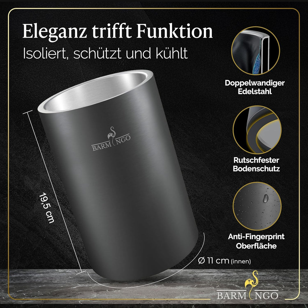 Weinkühler Edelstahl mit 2 Kühlakkus – Getränkekühler & Flaschenkühler für Wein, Sekt, Champagner |
