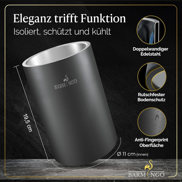Weinkühler Edelstahl mit 2 Kühlakkus – Getränkekühler & Flaschenkühler für Wein, Sekt, Champagner |
