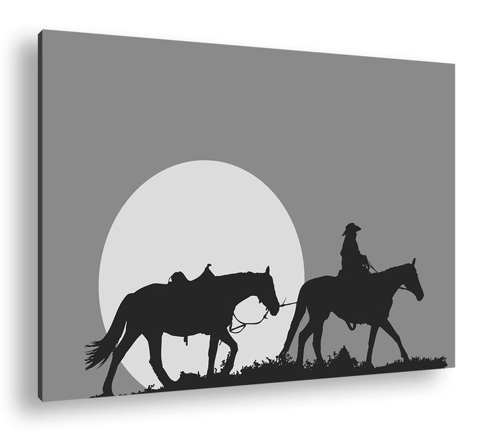 deyoli Cowboy im Sonnenuntergang Format: 60x40 Effekt: Monocrome Blau als Leinwand, Motiv fertig ger