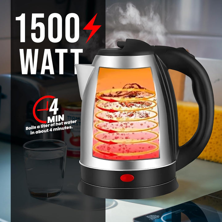 Leyf Edelstahl Wasserkocher 1,8L - 1500W, 360° drehbare Basis, Automatische Abschaltung, Überhitzung