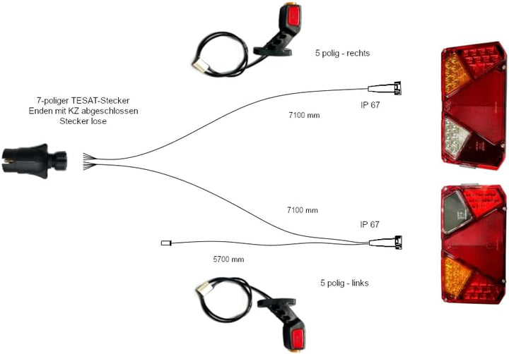 Anhängerbeleuchtung SET LED Rückleuchten Umrissleuchten Kabel 7,1m für Anhänger