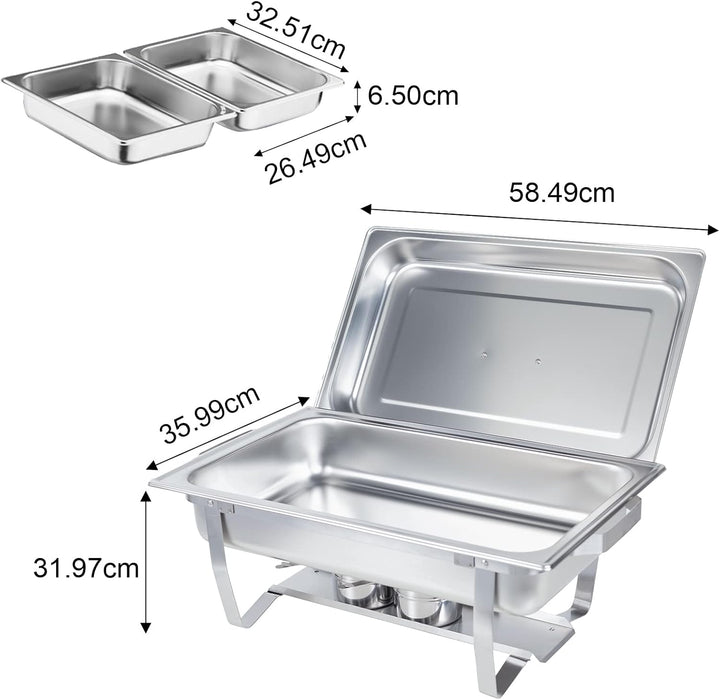 Valgus 2-Pack 9L Edelstahl Chafing Dish Set Buffet Chafer Suppenwärmer mit faltbarem Rahmen Wassersc