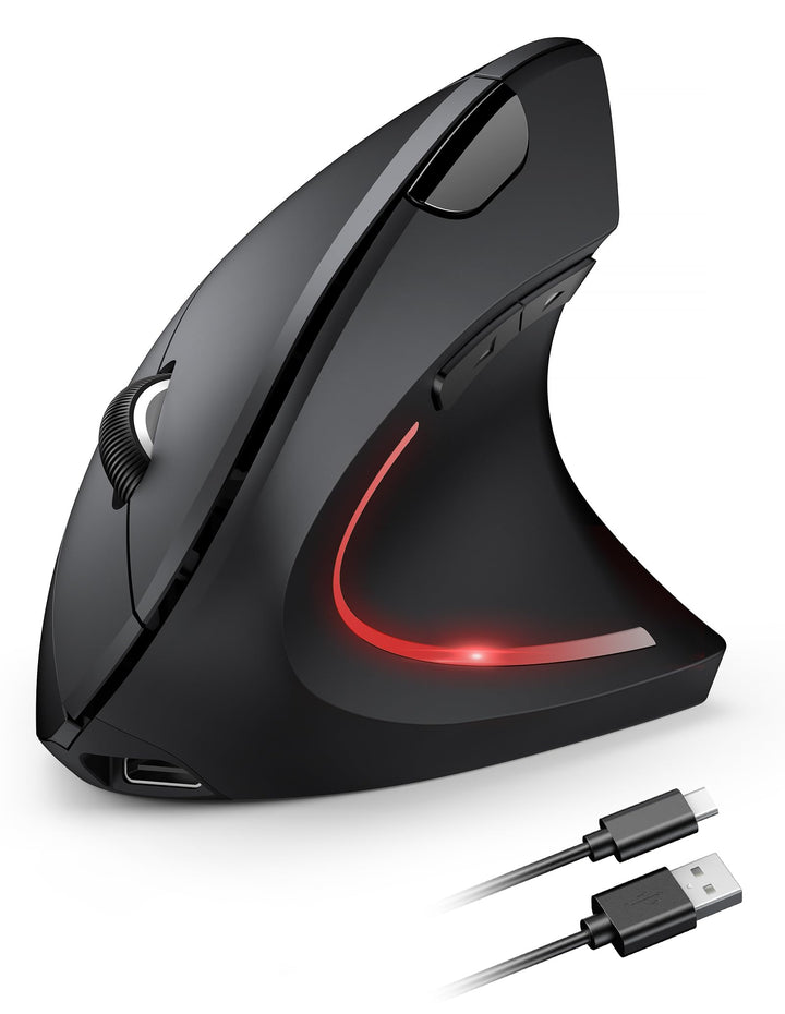 TECKNET Ergonomische Maus Kabellos, 2.4G USB Optische Vertikale Maus Ergonomisch mit Ladekabel, 800/