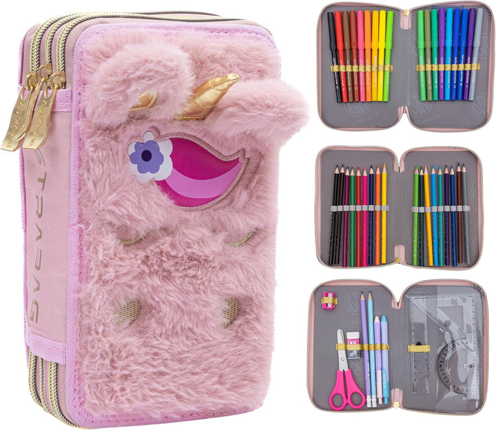 Goldkids - Federmäppchen 3 Fächer - Mäppchen für Mädchen - Federmappe 3-Fach Federtasche Gefüllte Sc