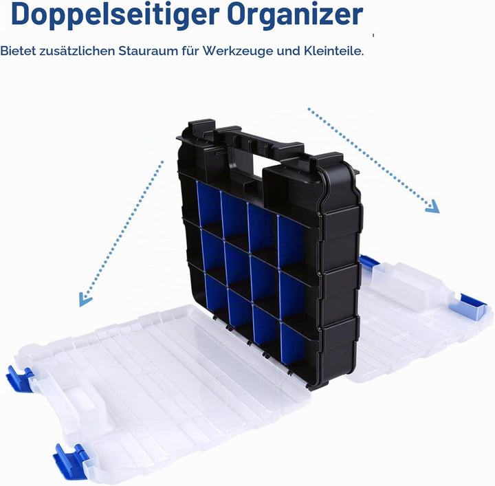 Doppelseitige Schrauben Sortierbox, 34 Fächer Sortimentskoffer mit Abnehmbaren Trennwänden, Sortimen