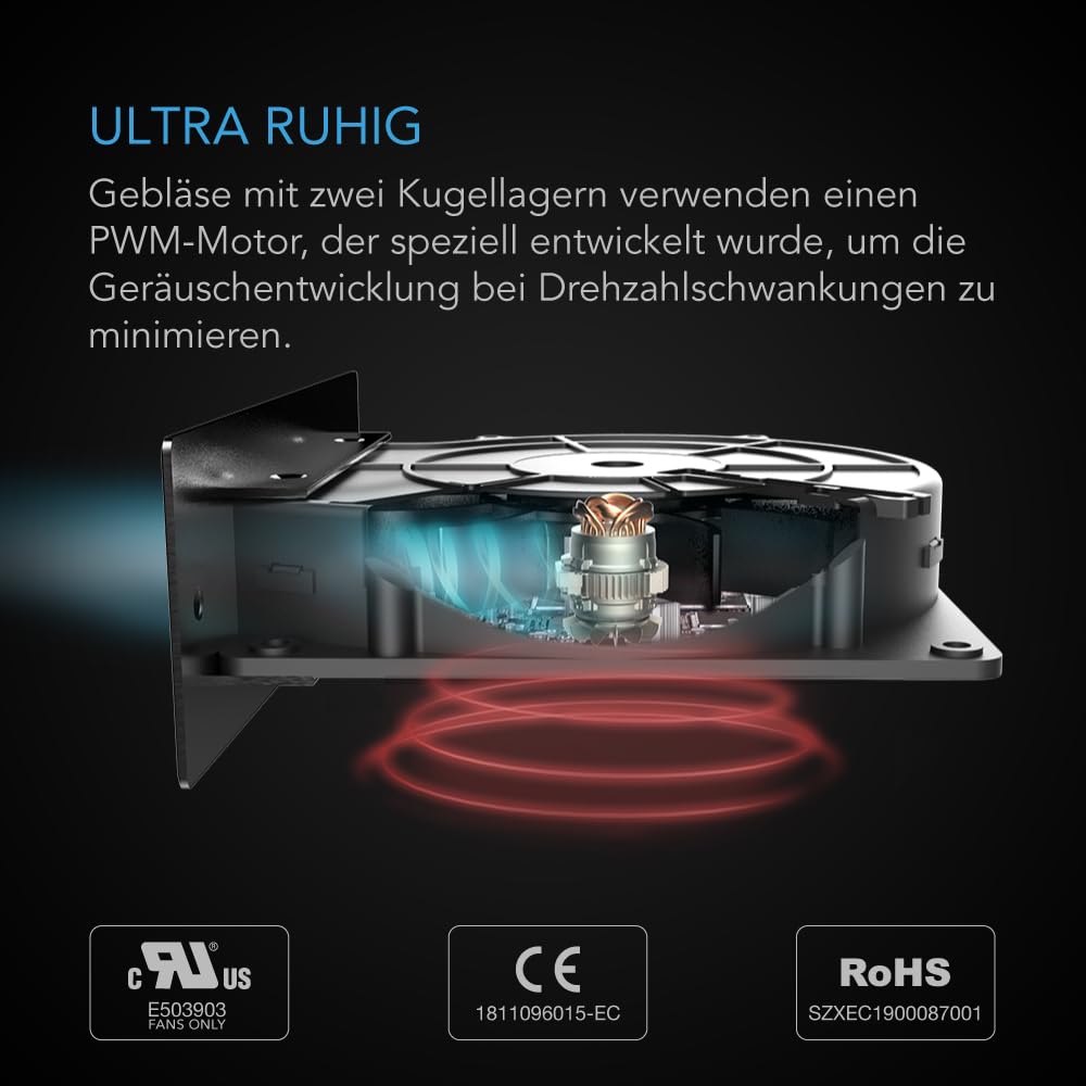 AC Infinity AIRPLATE S2, leises Lüftergebläse-System 6" (15 cm) mit Drehzahlregelung, für Heimkino-A