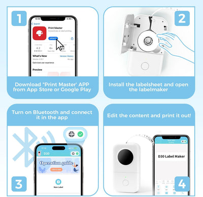 Phomemo D30 Bluetooth Etikettendrucker - Mini Beschriftungsgerät Selbstklebend Thermo Etikettiergerä