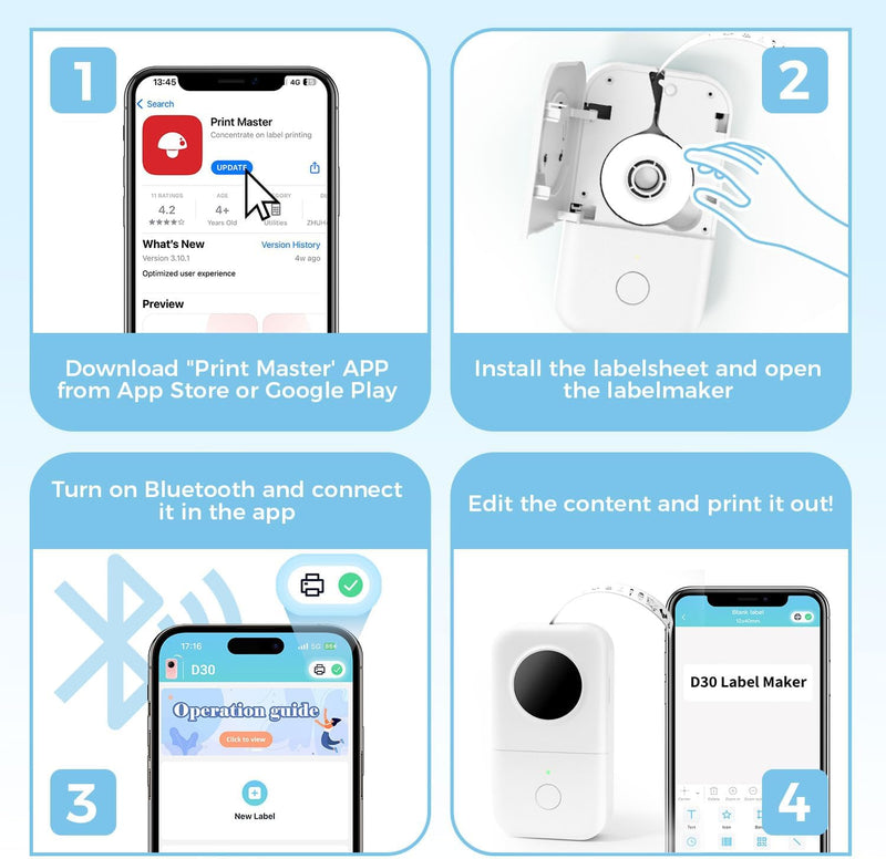 Phomemo D30 Bluetooth Etikettendrucker - Mini Beschriftungsgerät Selbstklebend Thermo Etikettiergerä