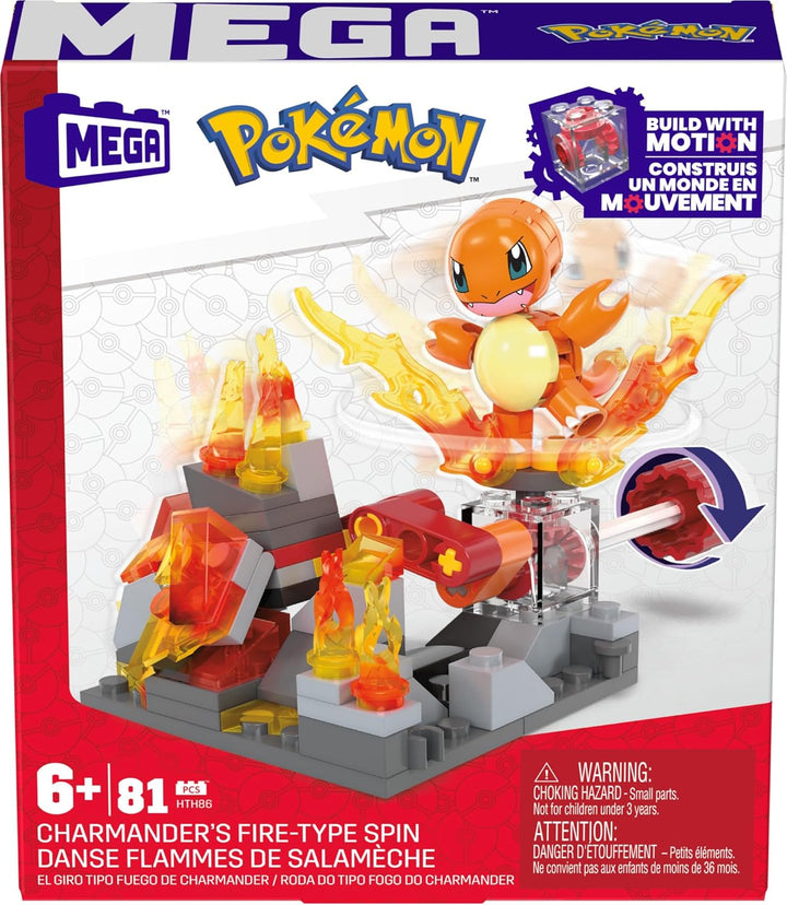 MEGA Pokémon Glumandas feurige Drehung - Bauset mit Bewegungsstein, zusammenbaubare und bewegliche G