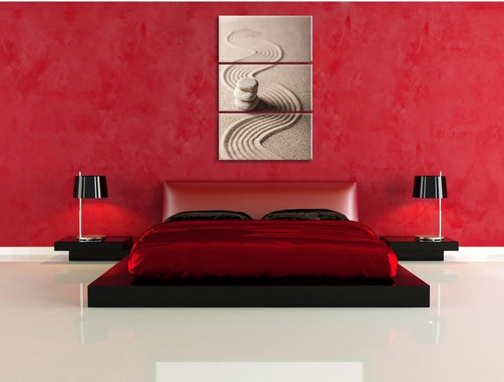 Pixxprint Wellenmuster im Sand als Leinwandbild/Grösse: 3 Teilig (120x80) cm/Wandbild/Kunstdruck/fer