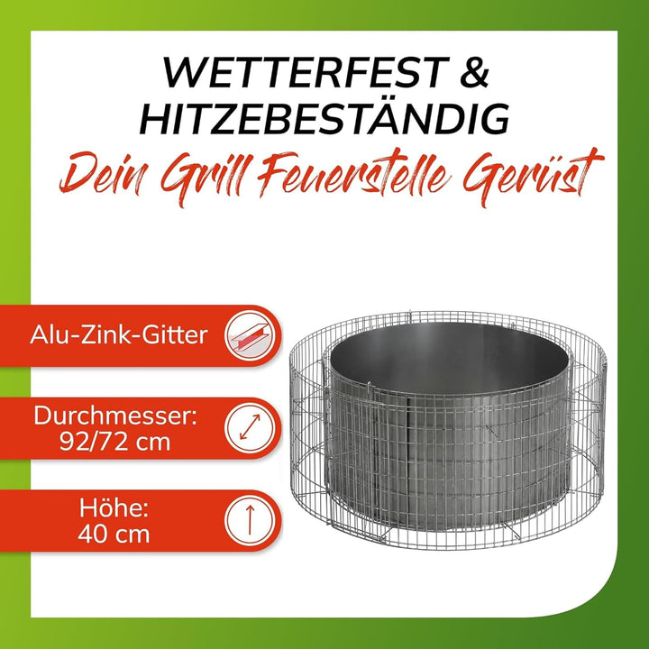 bellissa – Gabionen-Feuerstelle Gerüst Steckset - Gabionengerüst zum Befüllen für offene Grillstelle