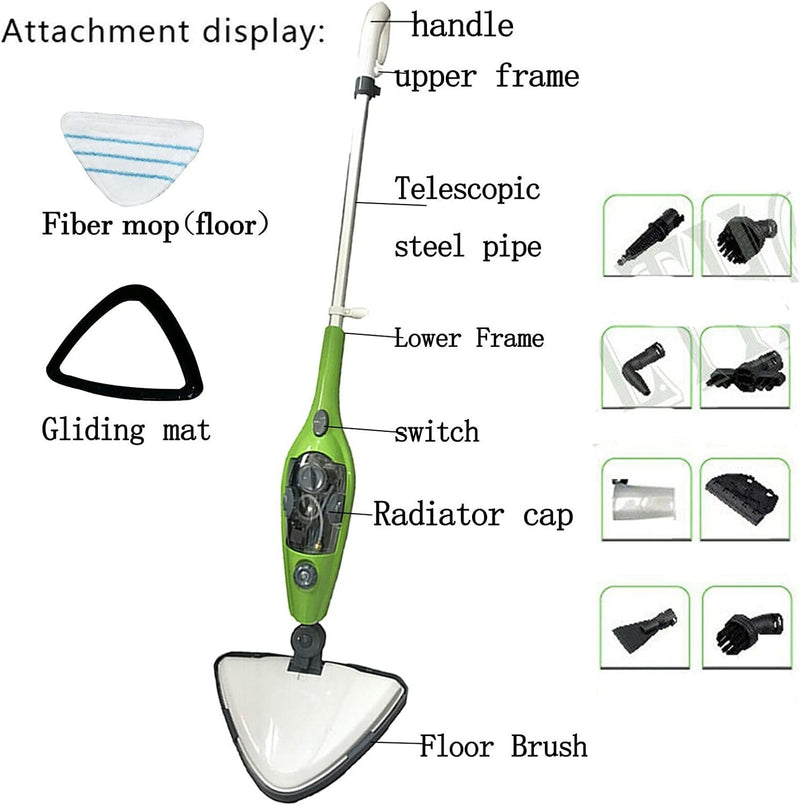 Dampf-Dampfreiniger mit PowerPad entfernt bis zu 99,9% Keime 10 in 1 1300-W-Moppreiniger mit 350-ml-