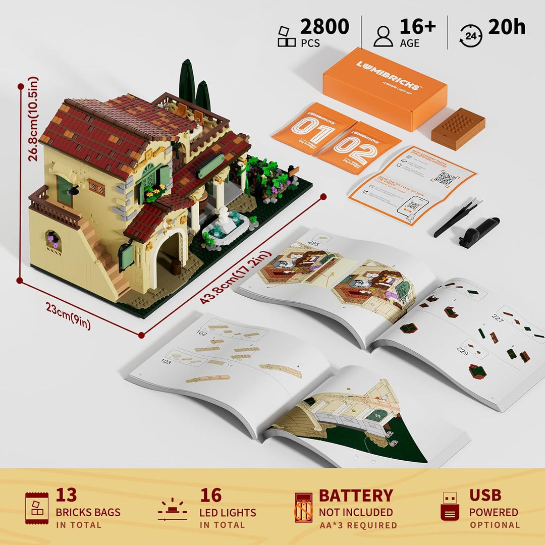 Lumibricks Weinbau-Anwesen Beleuchtungs Bausteine Set – 2800 Teile Mediterranes Toskana-Weingut mit
