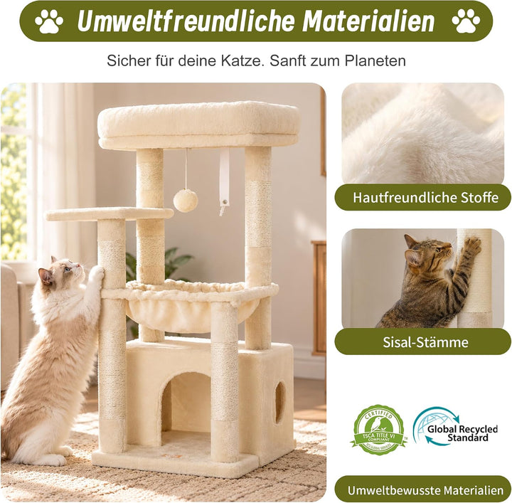Heybly Kratzbaum, Katzenbaum mit Extra Grossem, Weichem Katzenkorb, Katzenkratzbaum mit Geräumigem K