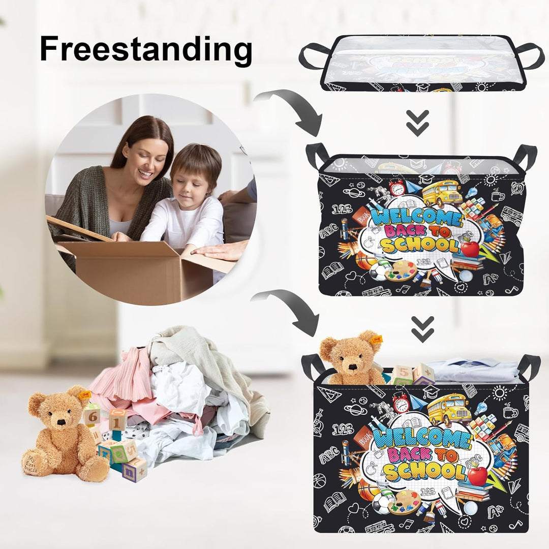 Clastyle Schulbus Kinder Wäschekorb mit Henkel Faltbar Kleidung Spielzeug Aufbewahrungskorb Junge Mä